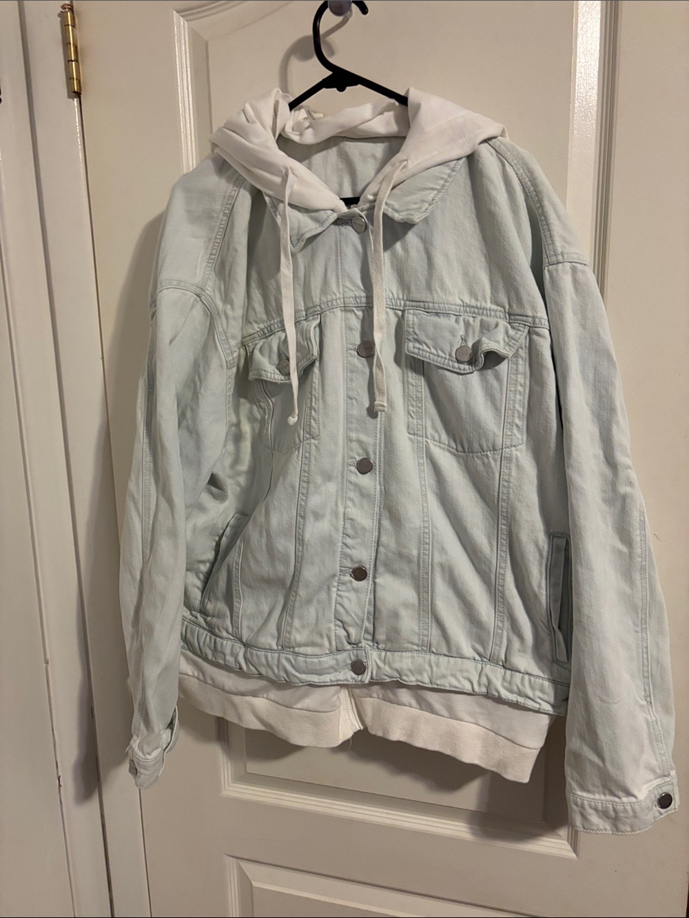 Light Wash Denim Hooded Jacket with White Lining
